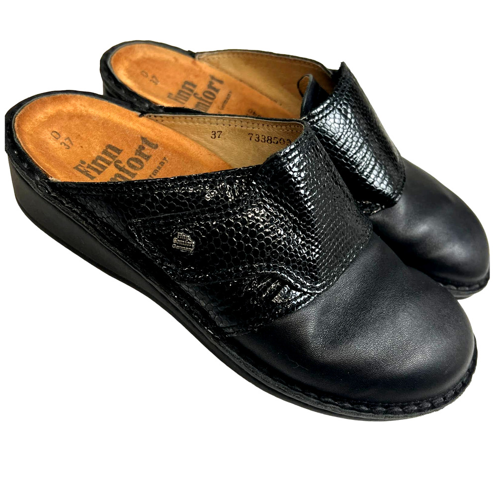 Finn Comfort Slip On Mule Leather Aussee Shoe Black 37 D